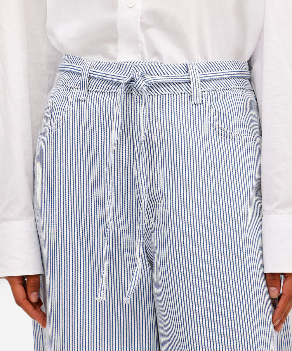 calça baggy balloon feminina jeans listrada com cordão off white