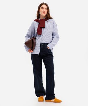 calça reta feminina jeans sawary azul