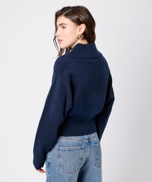 suéter feminino de tricot com gola texturizado mindset azul