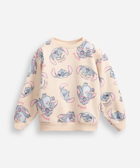 blusão de moletom infantil stitch bege
