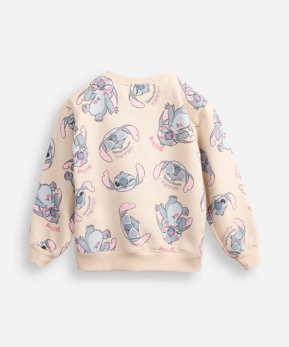blusão de moletom infantil stitch bege