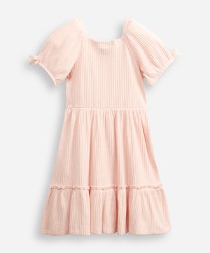 vestido de algodão infantil texturizado com scrunchie rosa