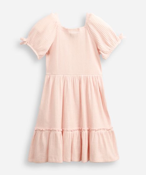 vestido de algodão infantil texturizado com scrunchie rosa