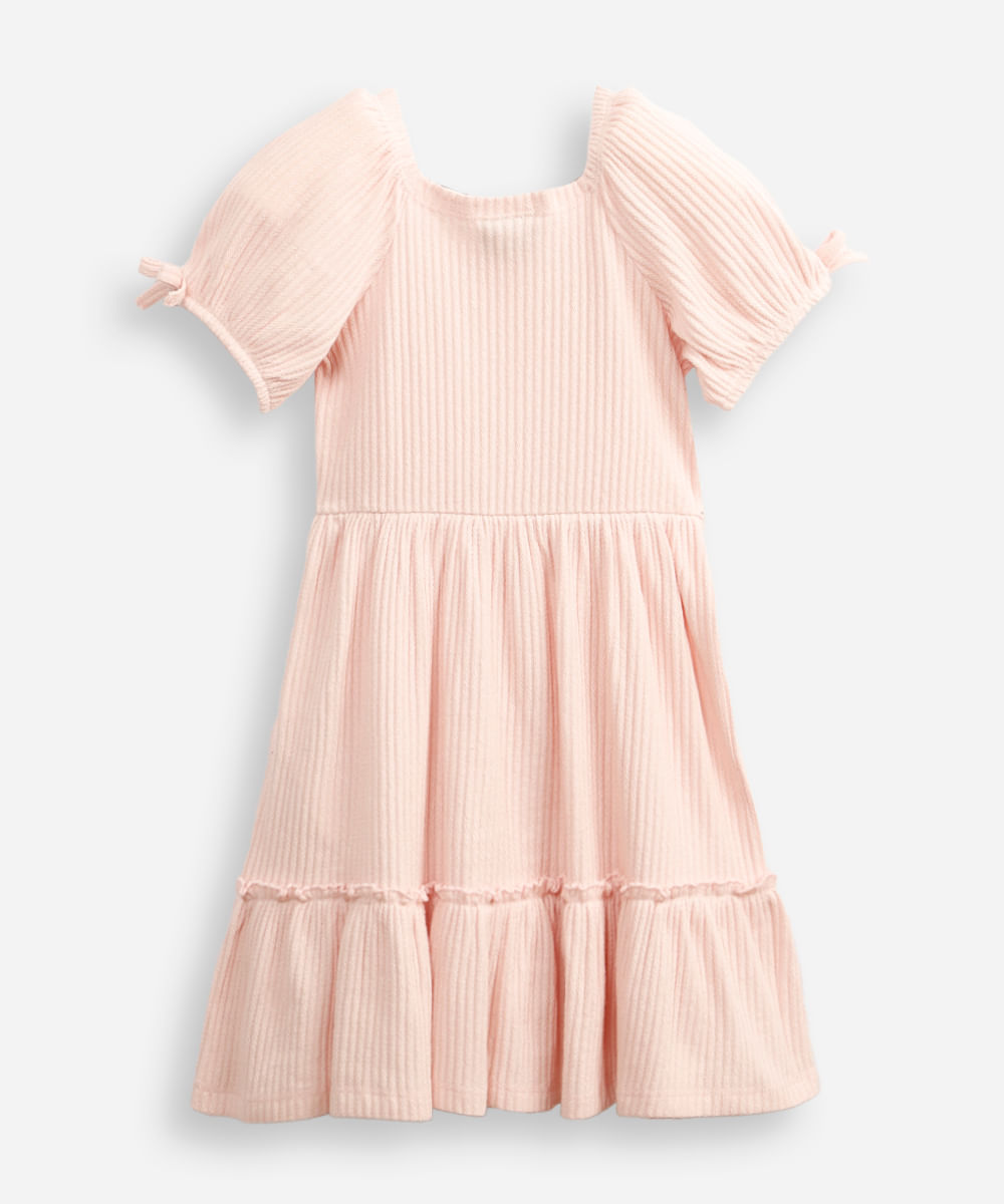 vestido de algodão infantil texturizado com scrunchie rosa