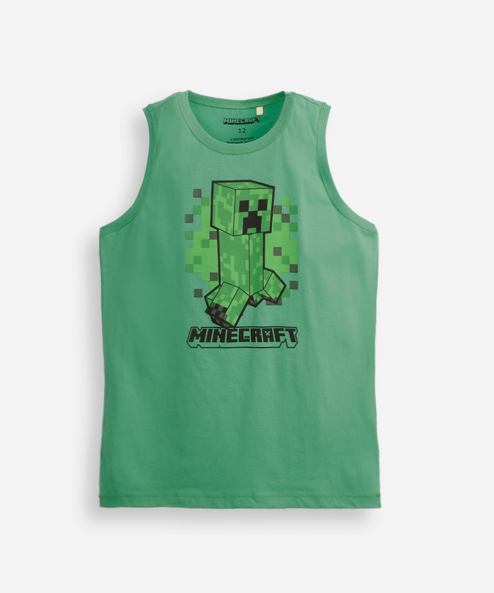regata de algodão infantil minecraft verde
