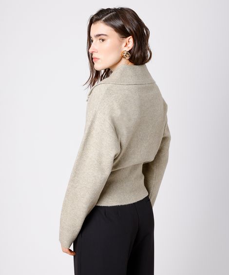 suéter feminino de tricot com gola texturizado mindset bege
