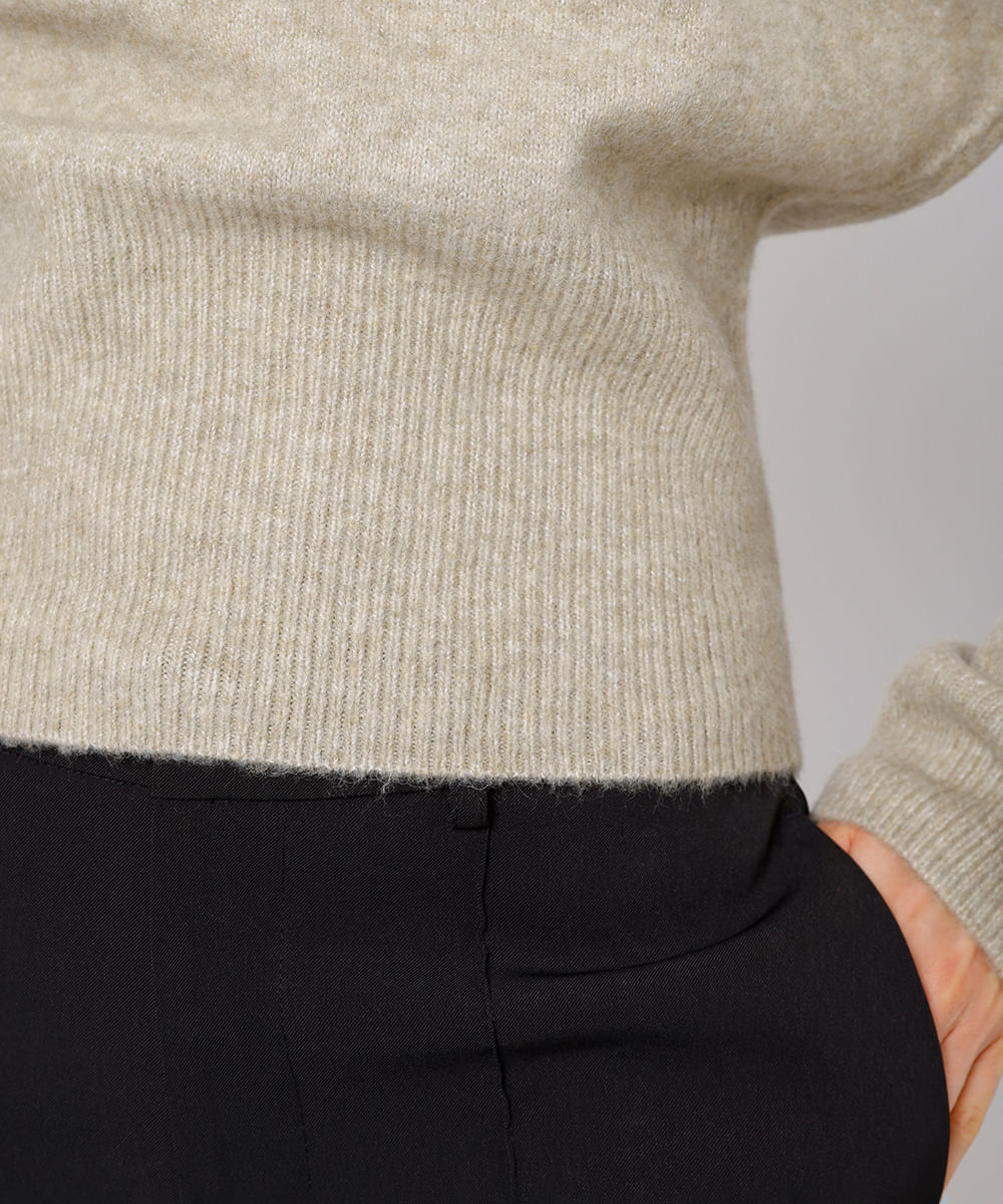 suéter feminino de tricot com gola texturizado mindset bege