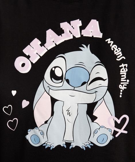 blusa de algodão infantil manga longa stitch preta