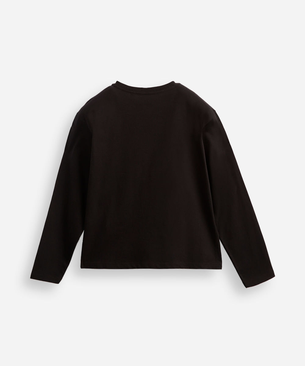 blusa de algodão infantil manga longa stitch preta
