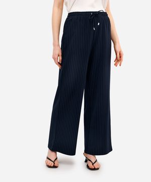 calça feminina risca de giz cós elástico azul