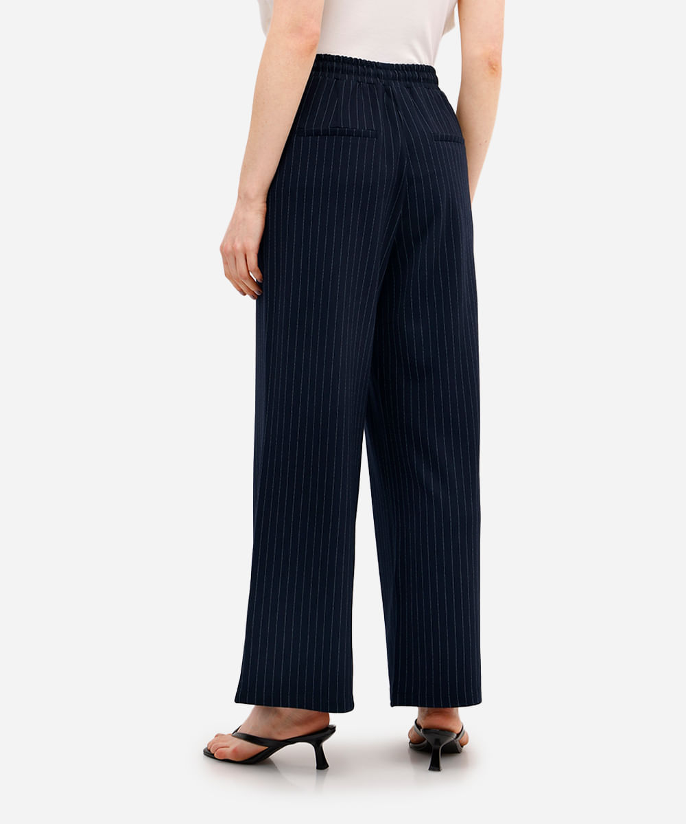 calça feminina risca de giz cós elástico azul