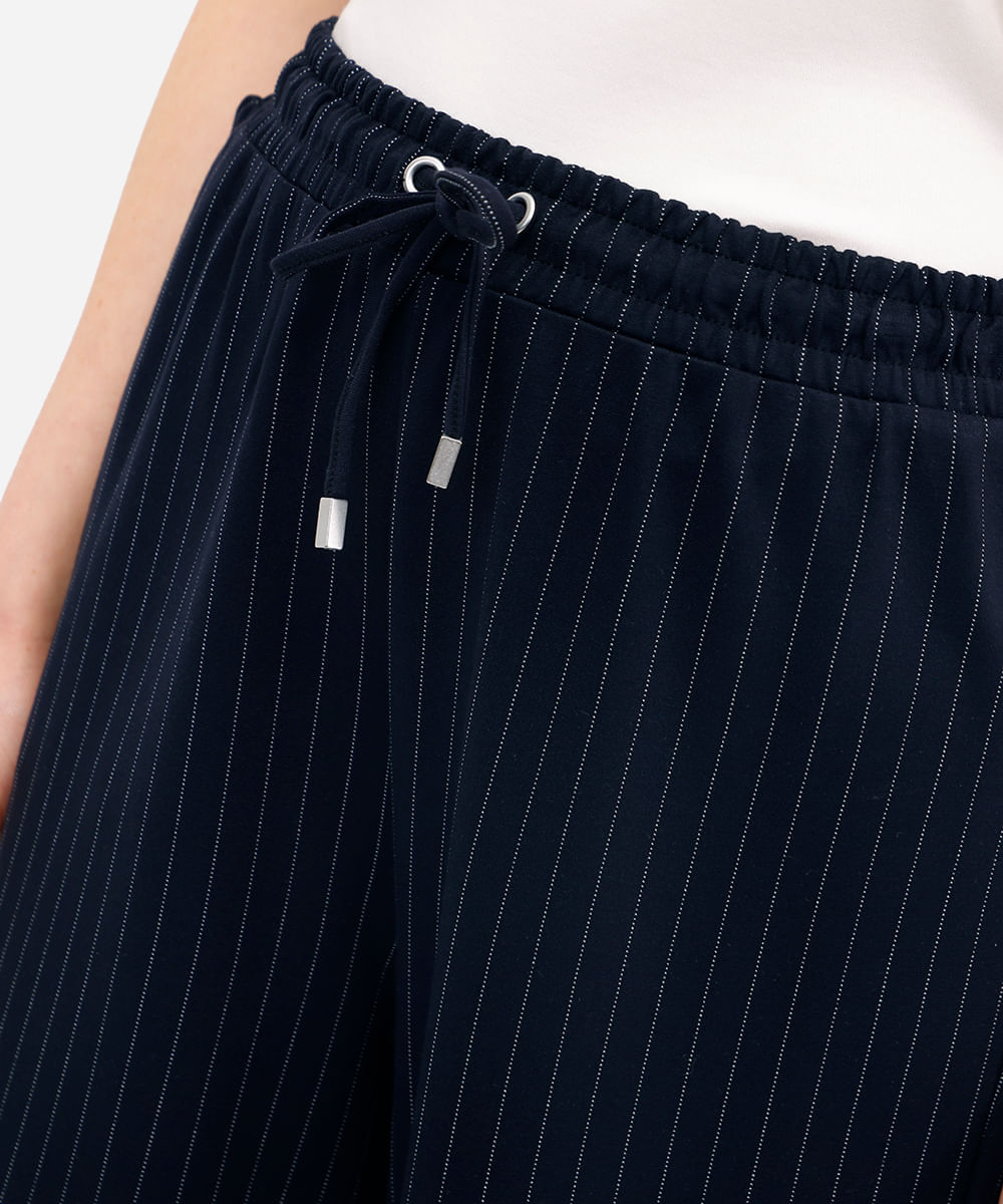 calça feminina risca de giz cós elástico azul