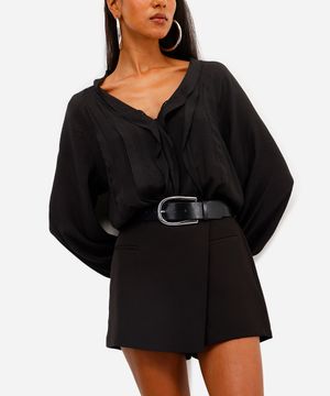 short saia feminino de alfaiataria preto