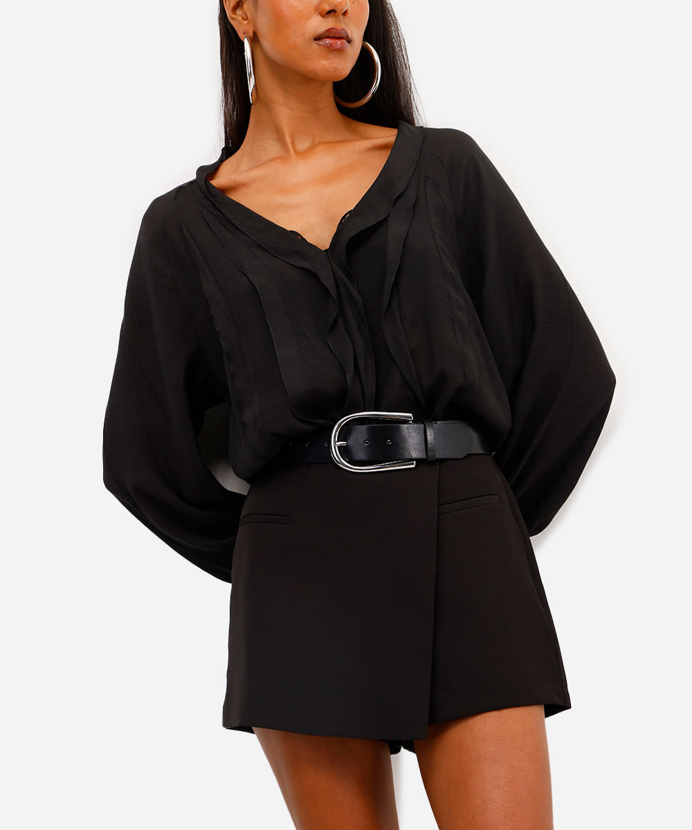 short saia feminino de alfaiataria preto