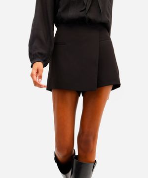 short saia feminino de alfaiataria preto