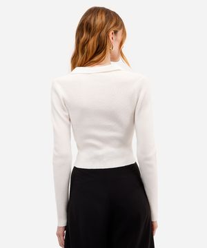 polo básica feminina de tricot manga longa off white