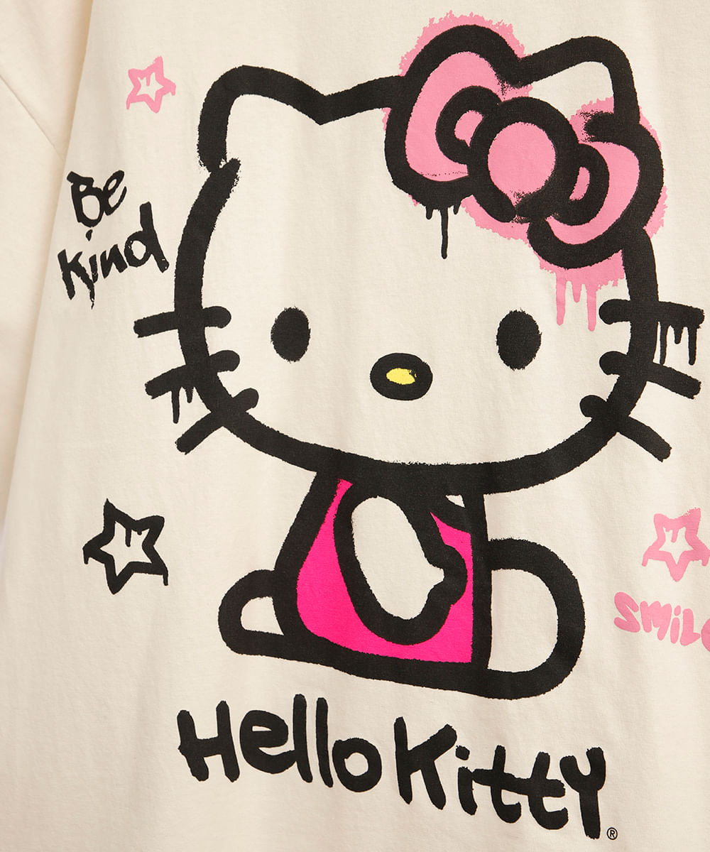 camiseta de algodão juvenil manga curta hello kitty bege