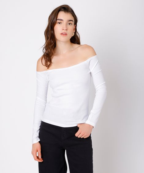 blusa ombro a ombro feminina de algodão peruano canelada mindset branca