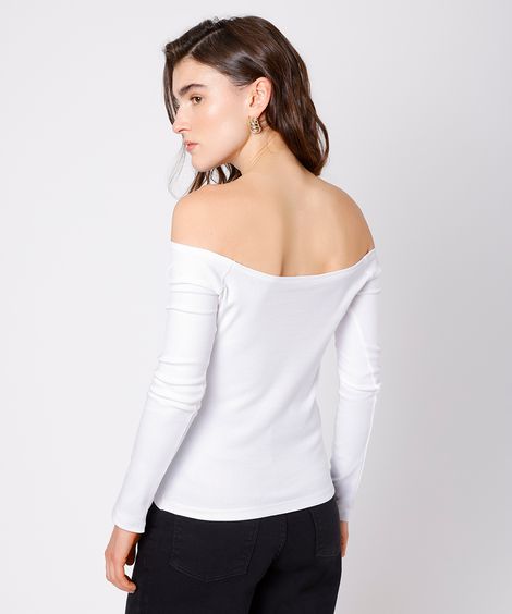 blusa ombro a ombro feminina de algodão peruano canelada mindset branca