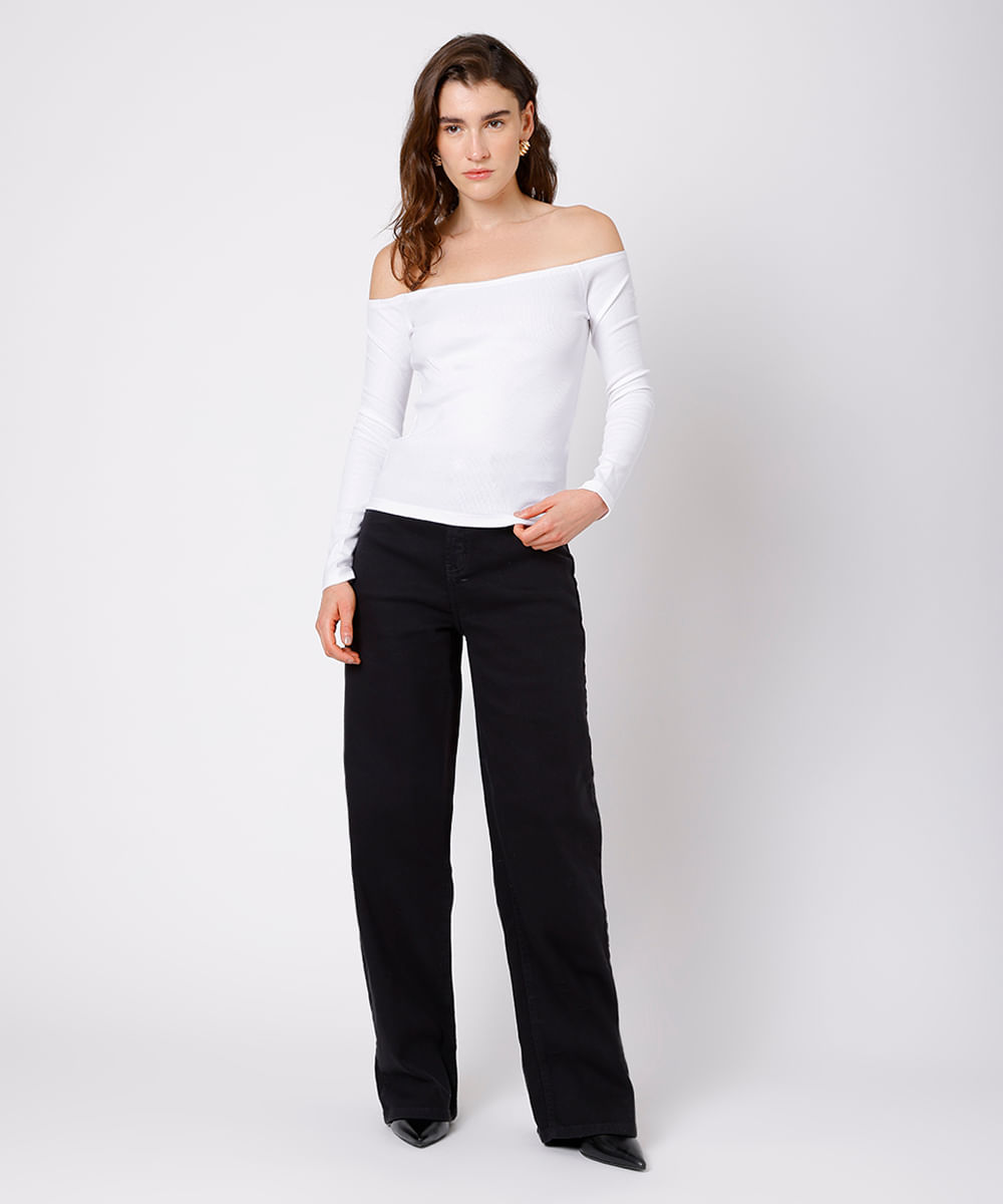 blusa ombro a ombro feminina de algodão peruano canelada mindset branca