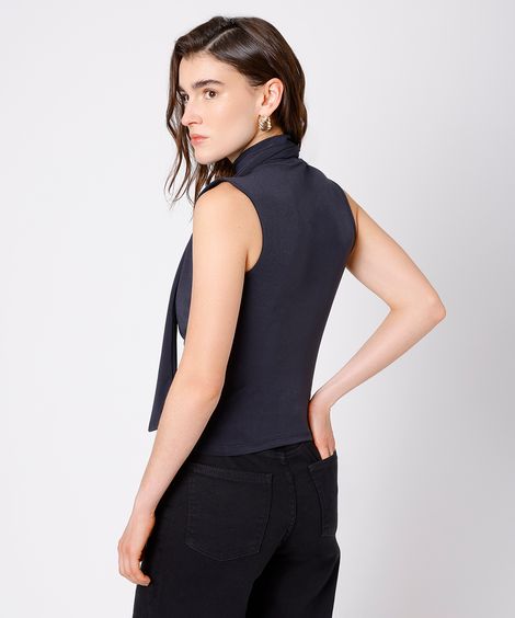 blusa feminina drapeada com gola echarpe mindset preta