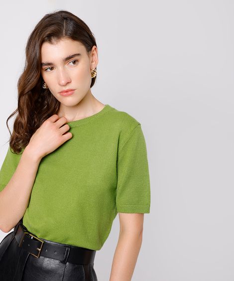 blusa feminina de tricot manga curta mindset verde
