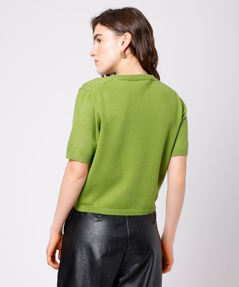 blusa feminina de tricot manga curta mindset verde