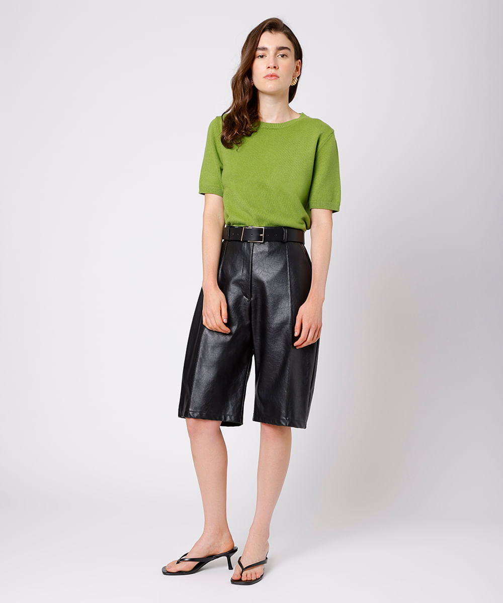 blusa feminina de tricot manga curta mindset verde