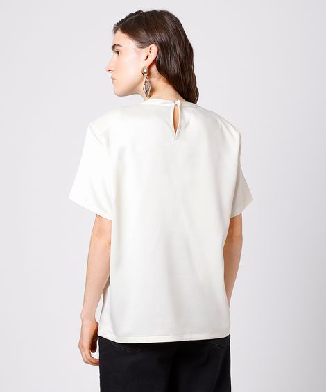 blusa feminina acetinada com ombreira mindset off white