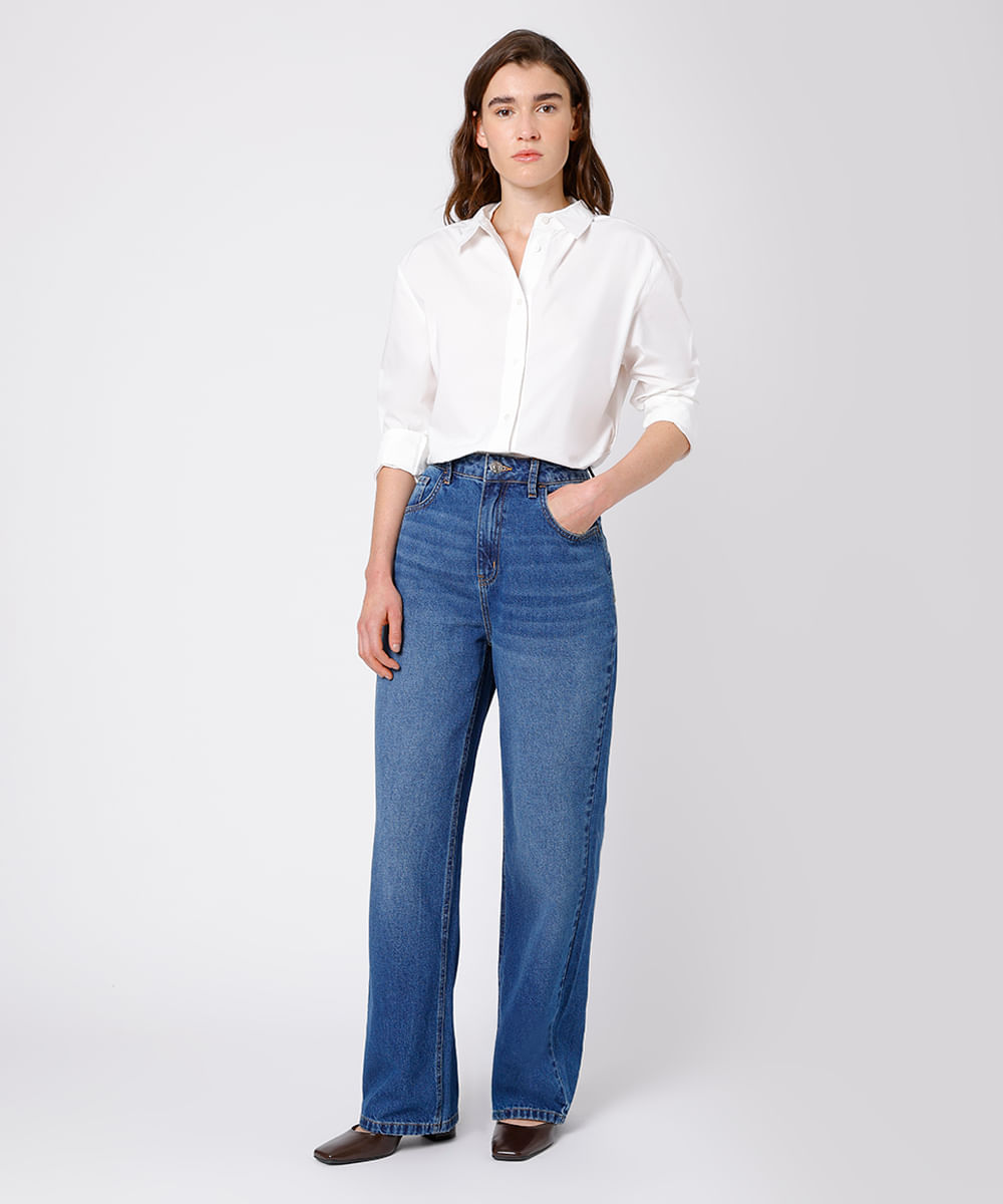 calça reta copenhagen feminina jeans mindset azul