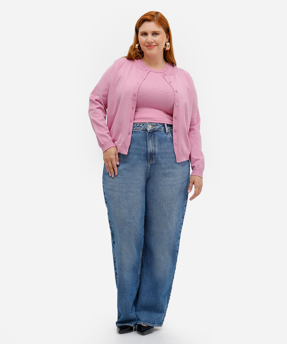 calça reta feminina jeans mindset plus size azul