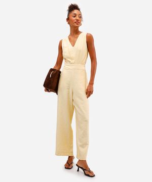 macacão feminino de viscose com pregas amarelo