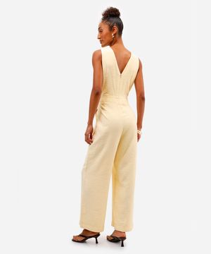 macacão feminino de viscose com pregas amarelo
