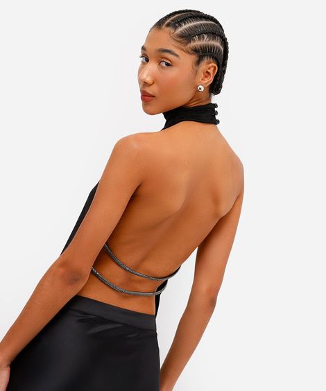 blusa feminina halterneck com brilhos  preta