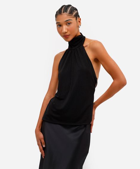blusa feminina halterneck com brilhos  preta