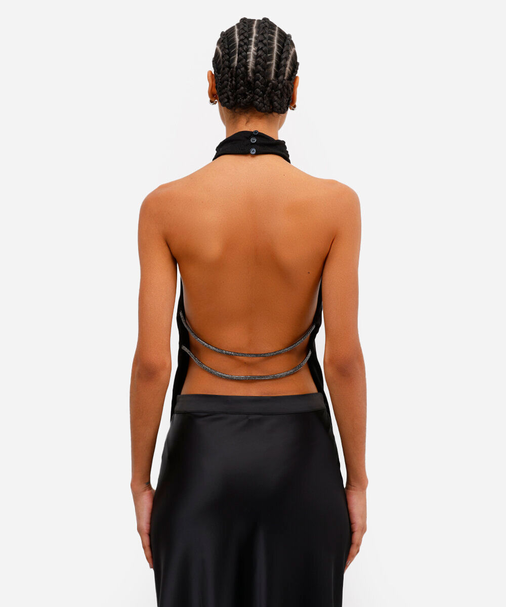 blusa feminina halterneck com brilhos  preta