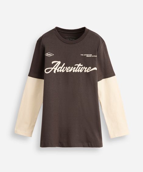 blusa de algodão infantil manga sobreposta adventure cinza