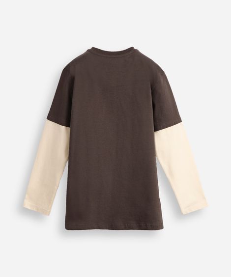 blusa de algodão infantil manga sobreposta adventure cinza