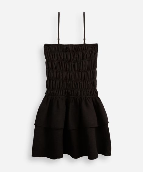 vestido juvenil franzido texturizado preto