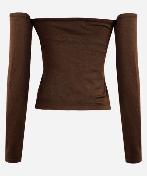 cropped de tricot juvenil ombro a ombro marrom