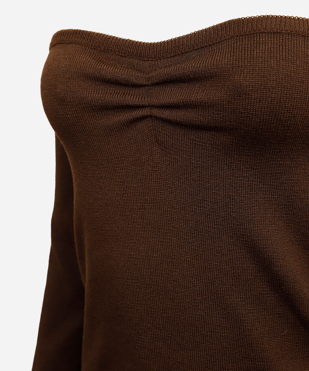cropped de tricot juvenil ombro a ombro marrom