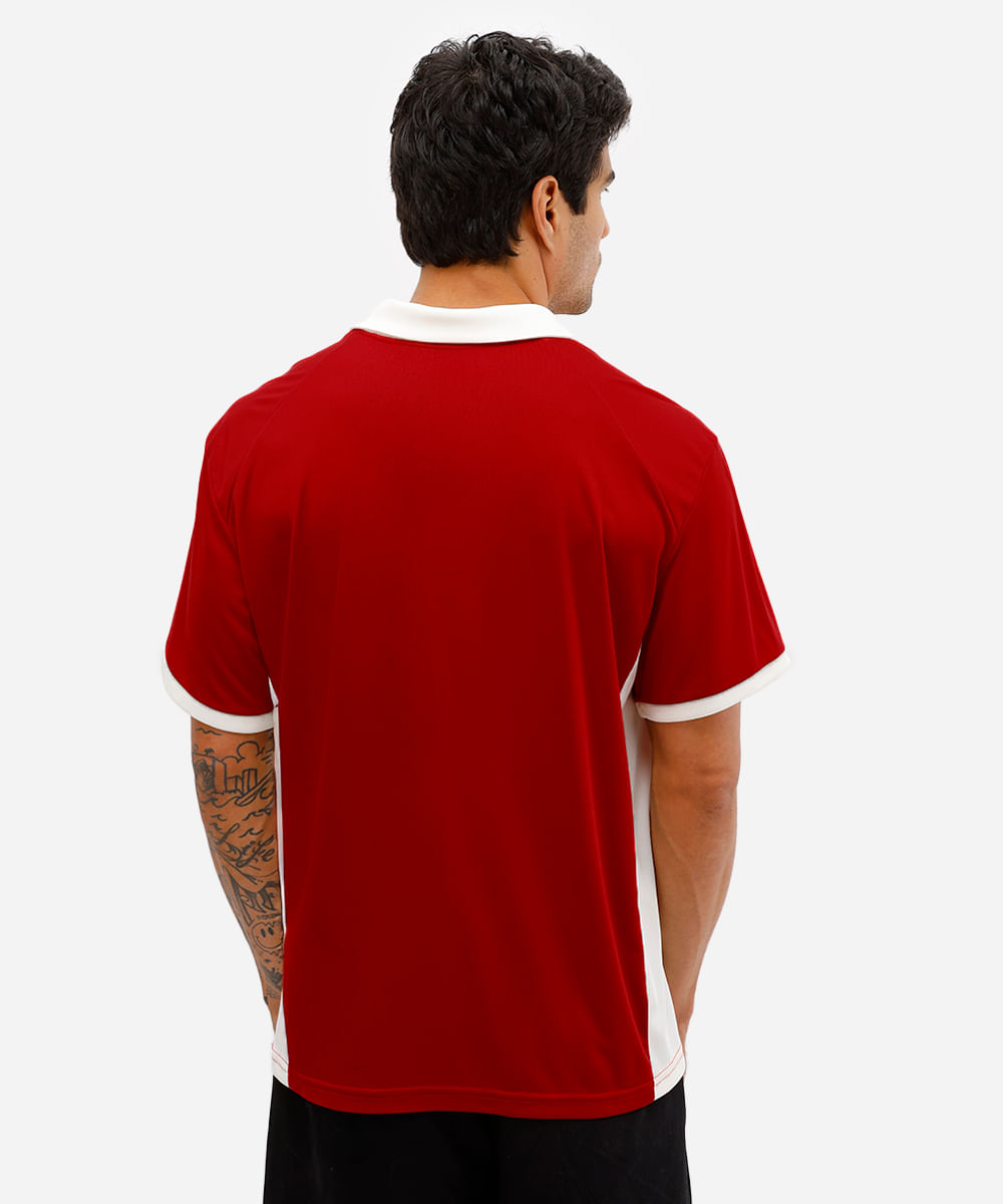 camiseta retrô unissex com gola manga curta manchester vermelha