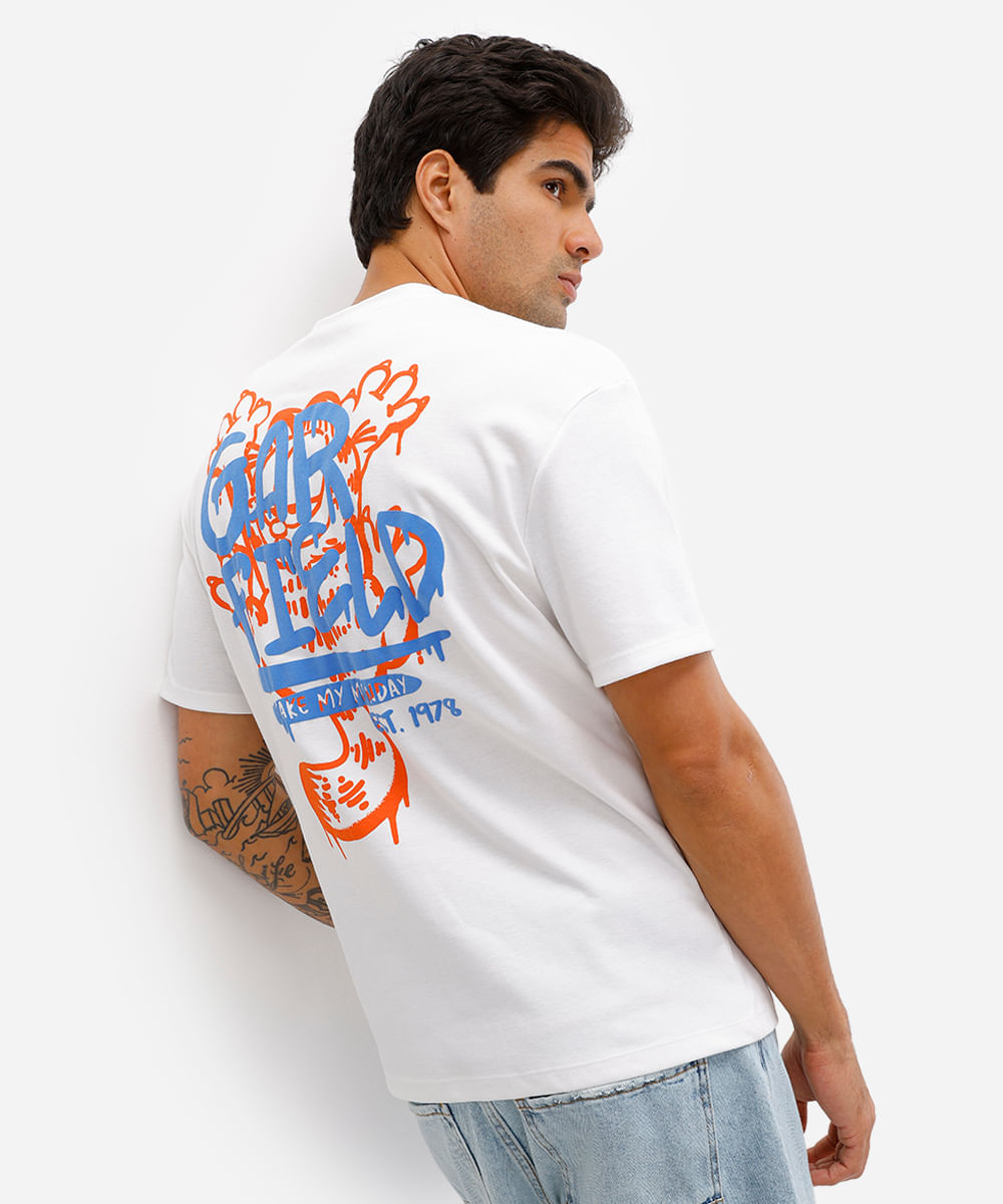 camiseta masculina manga curta garfield off white