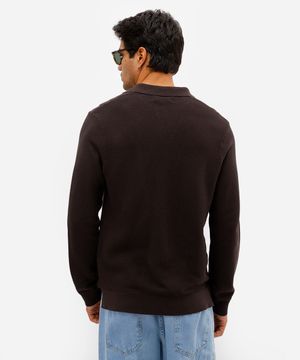 polo masculina de tricot manga longa marrom