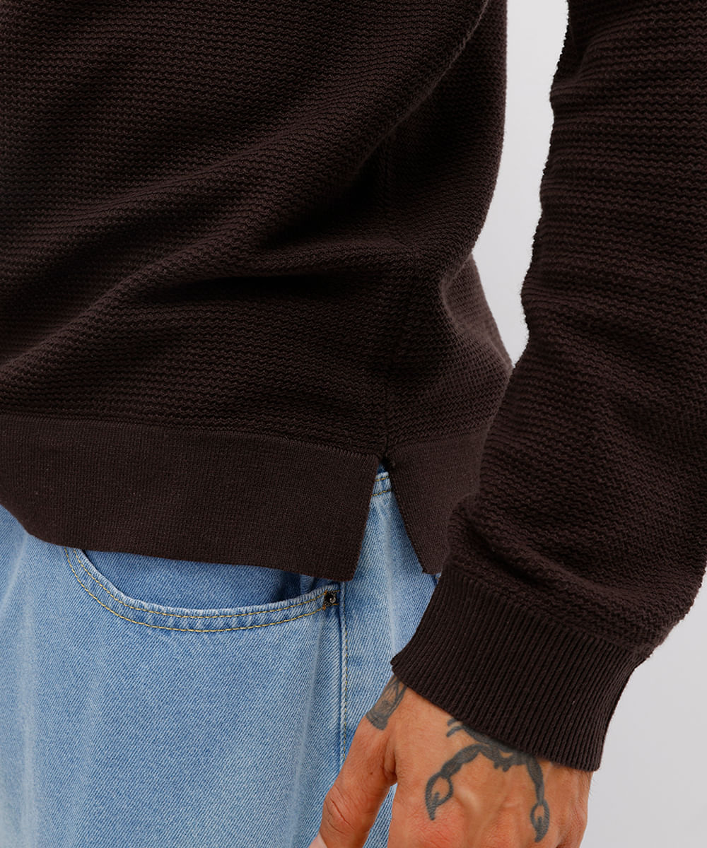 polo masculina de tricot manga longa marrom