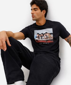 camiseta masculina de algodão friends preta