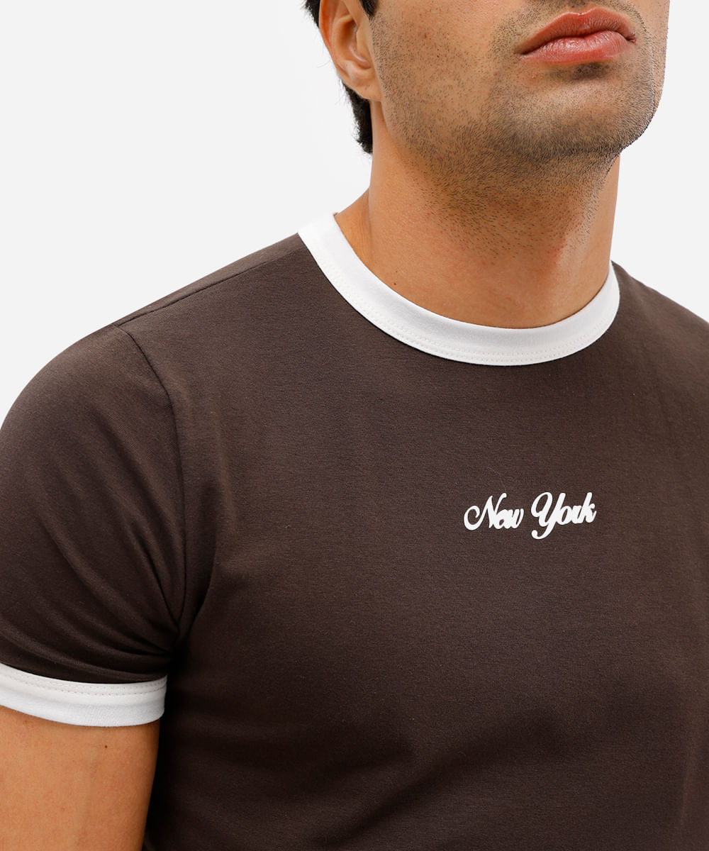 camiseta muscle masculina de algodão new york - marrom escuro