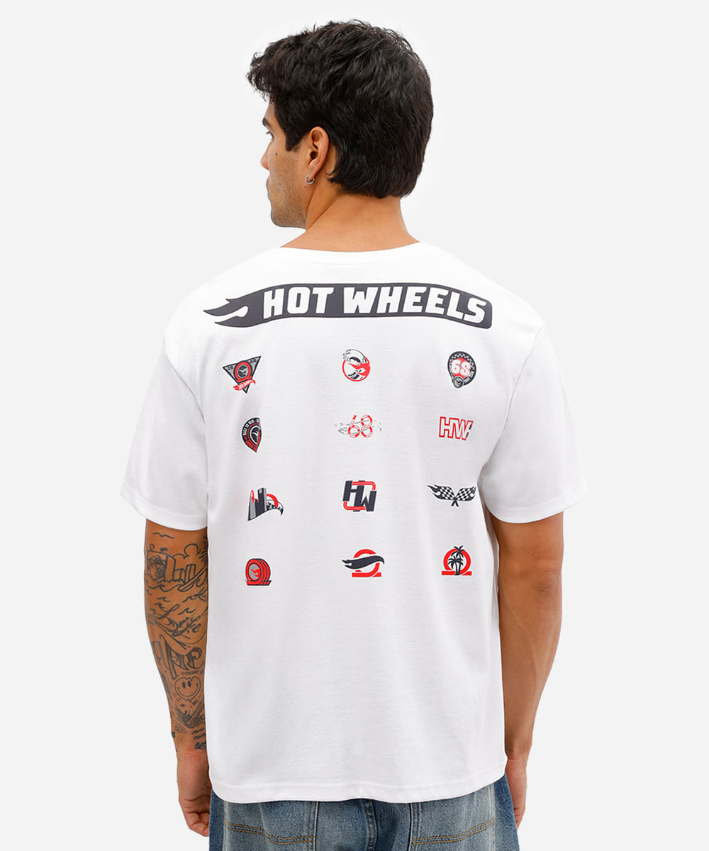 camiseta masculina manga curta hot wheels off white