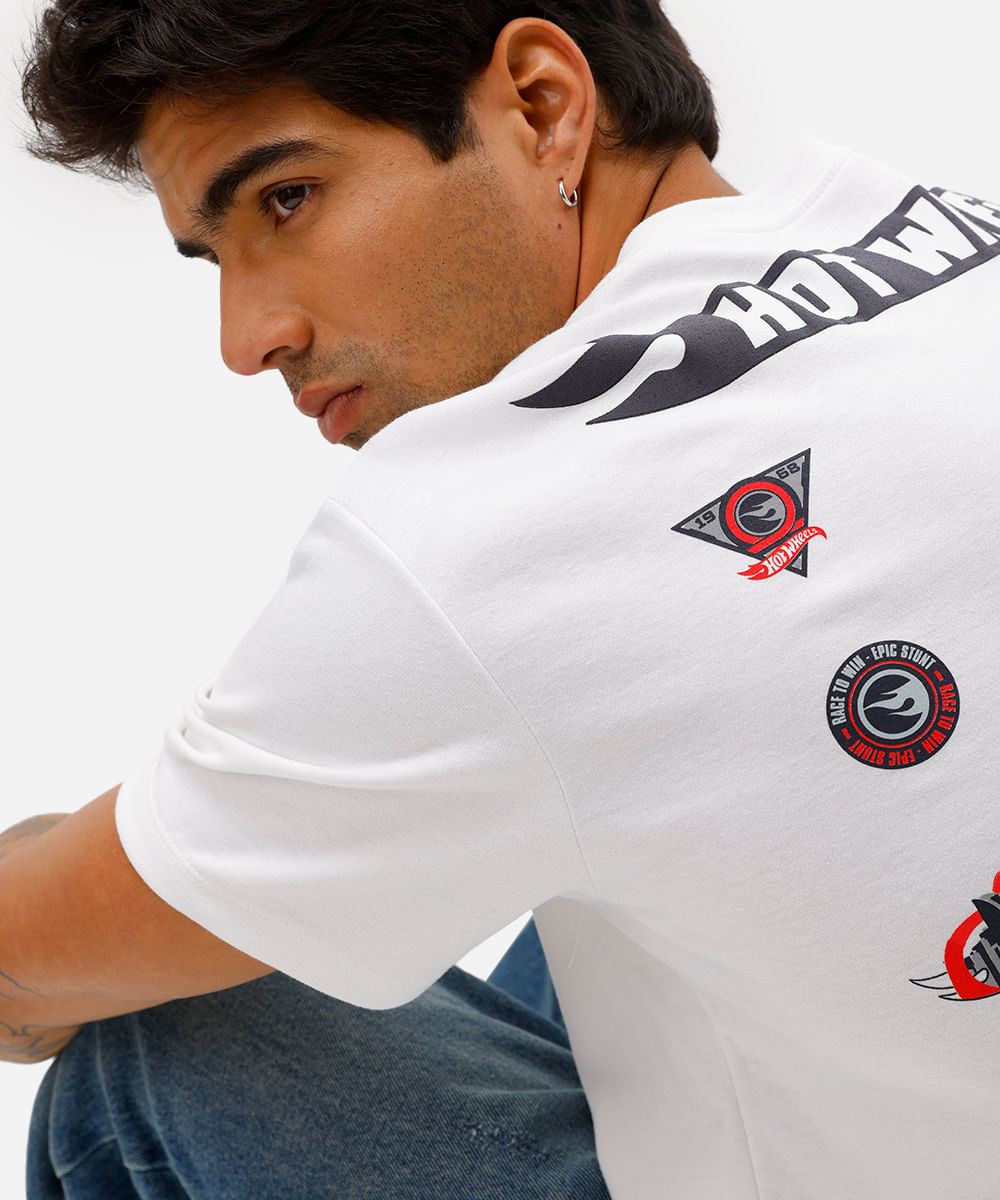 camiseta masculina manga curta hot wheels off white