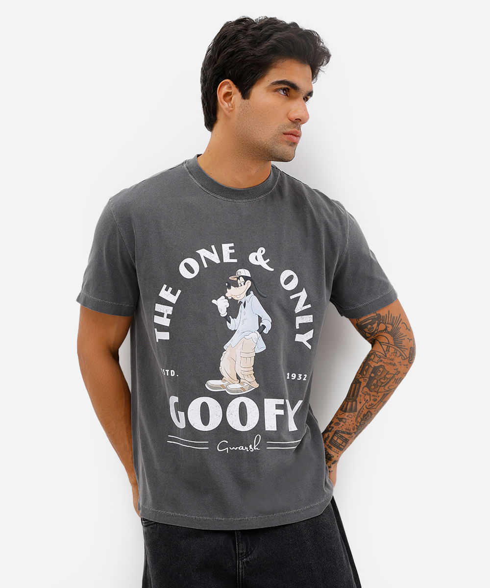 camiseta masculina de algodão pateta estonada - chumbo